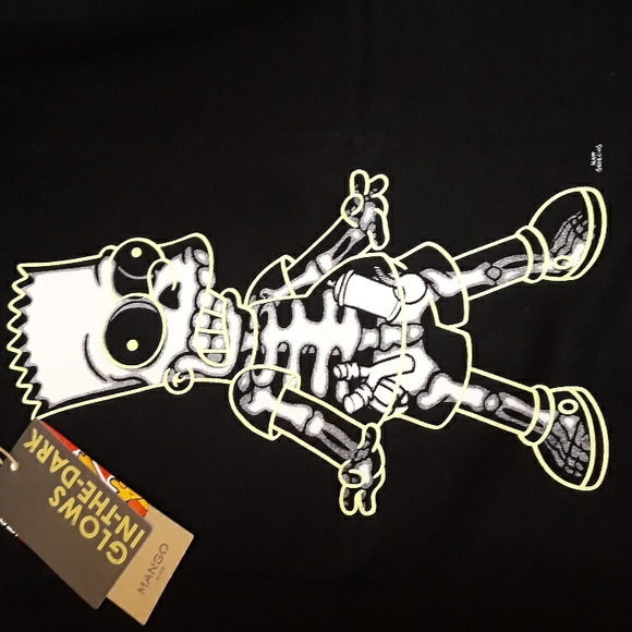 MANGO, The Simpsons, Bart Glow in the Dark, Black, T Shirt, Boys, 4-5, NWT - Picture 2 of 6